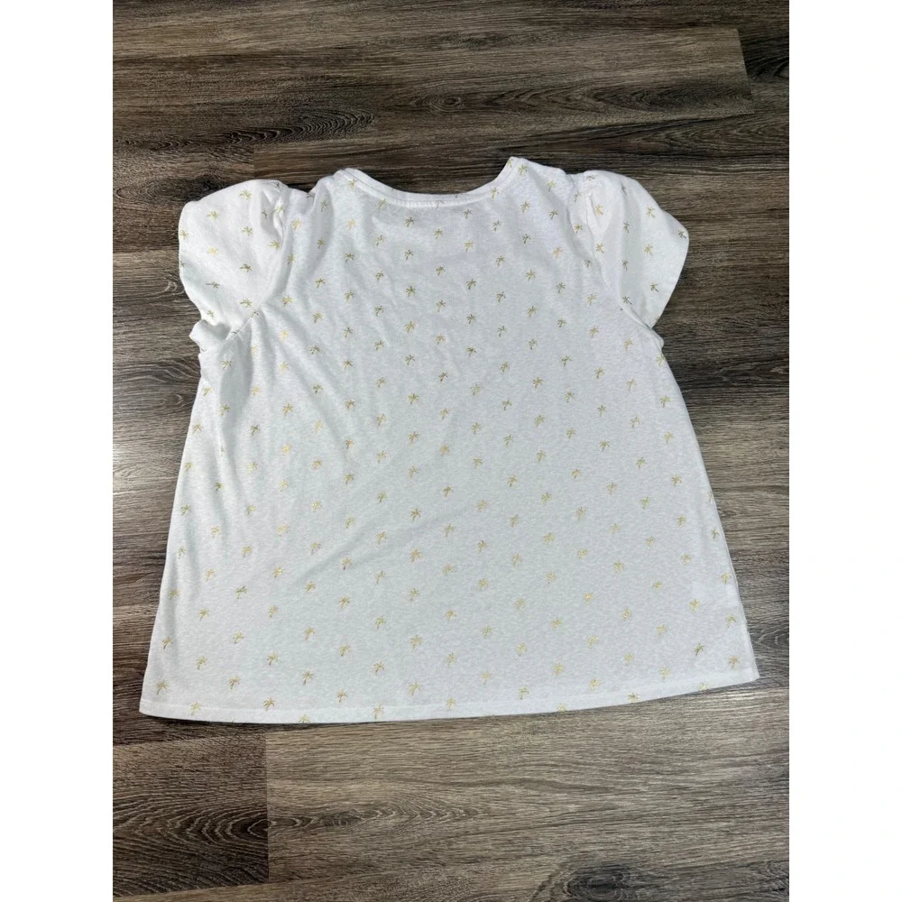 Loft Plus Blouse Women's 20/22 White Gold Metallic Palm Tree Puff Sleeve Plus Sz